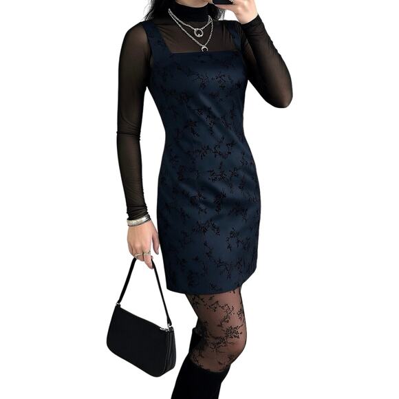 Vintage City Triangle Whimsigoth Satin Glitter Floral Mini Dress Goth Glam Party - Picture 4 of 15